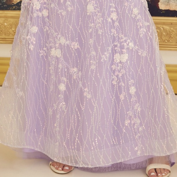 New long purple lilac floral embellished floor length sleeveless lace up open - Picture 4 of 10